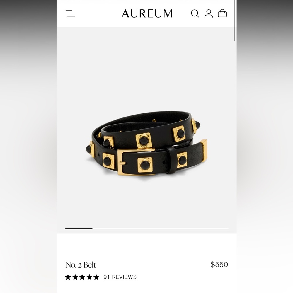 AUREUM Black Leather Wrap Belt with Gold Stud Hardware